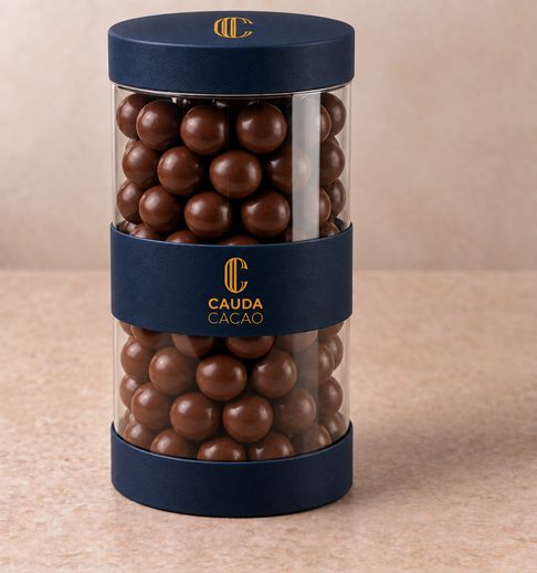 Cilindro con esferas de chocolate de leche