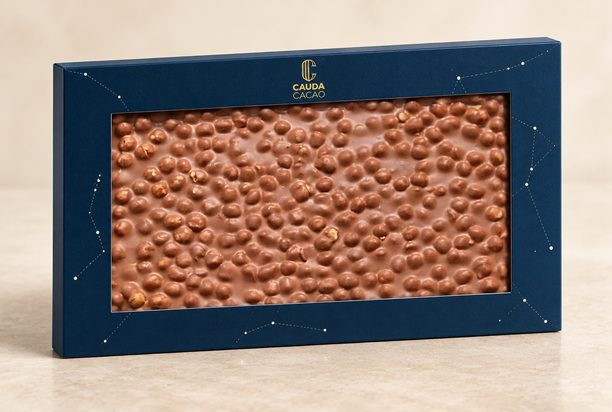 Tableta de chocolate en estuche azul Cauda Cacao